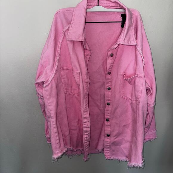 Oversized pink denim jacket sz 1xl - Picture 2 of 5